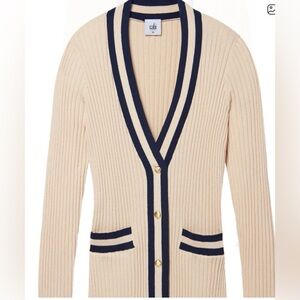 CAbi  Radcliffe Cream and navy Ribbed Cardigan. EUC. XL.